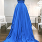 One Shoulder Backless Blue Chiffon Long Prom Dress, Beaded Blue Long Formal Evening Dress   cg19098