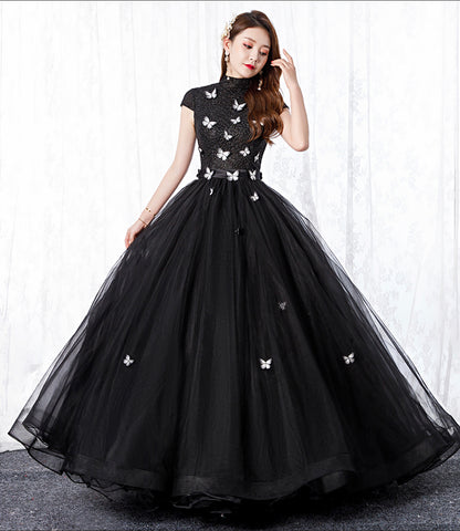 BLACK TULLE LONG A LINE BALL GOWN DRESS FORMAL DRESS prom dress      cg19106