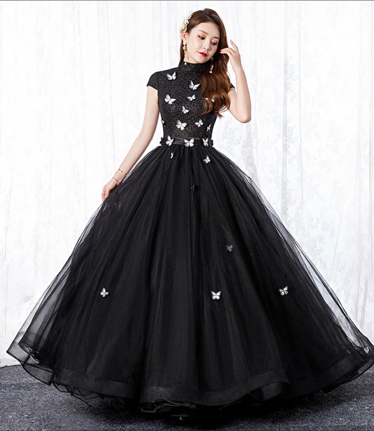 BLACK TULLE LONG A LINE BALL GOWN DRESS FORMAL DRESS prom dress      cg19106