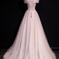 PINK TULLE BEADS LONG PROM DRESS A LINE EVENING DRESS     cg19108