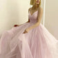Pink tulle long A line prom dress pink evening dress    cg19158