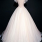 PINK ROUND NECK TULLE LACE LONG PROM DRESS, PINK TULLE FORMAL DRESS   cg19174