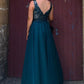 V Neck and V Back Blue Lace Beaded Long Prom Dresses, Long Blue Lace Formal Evening Dresses   cg19184