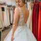 Deep V Neck 3D Flower Blue Tulle Long Prom Dresses    cg19186