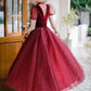 BURGUNDY TULLE SHORT PROM DRESS A LINE EVENING DRESS    cg19209