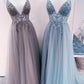 Tulle Prom Dresses Embroidery Beaded V Neck Split    cg19305