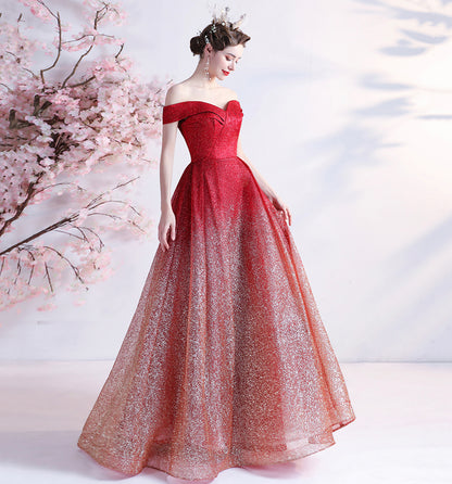 BURGUNDY SEQUINS LONG A LINE PROM DRESS EVENING DRESS    cg19306