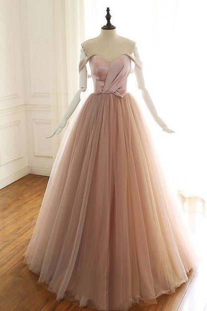 Off the Shoulder Blush Pink Tulle Prom Dress    cg19311
