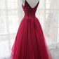 Wine Red Straps Tulle V-neckline Elegant Party Dress, Beautiful Prom Dress    cg19378