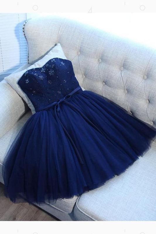 Charming A-Line Navy Blue Sweetheart Spaghetti Straps Homecoming Dresses cg194