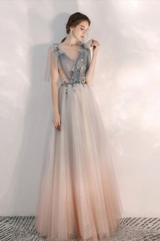 Ombre Beaded Tulle Prom Dress    cg19405