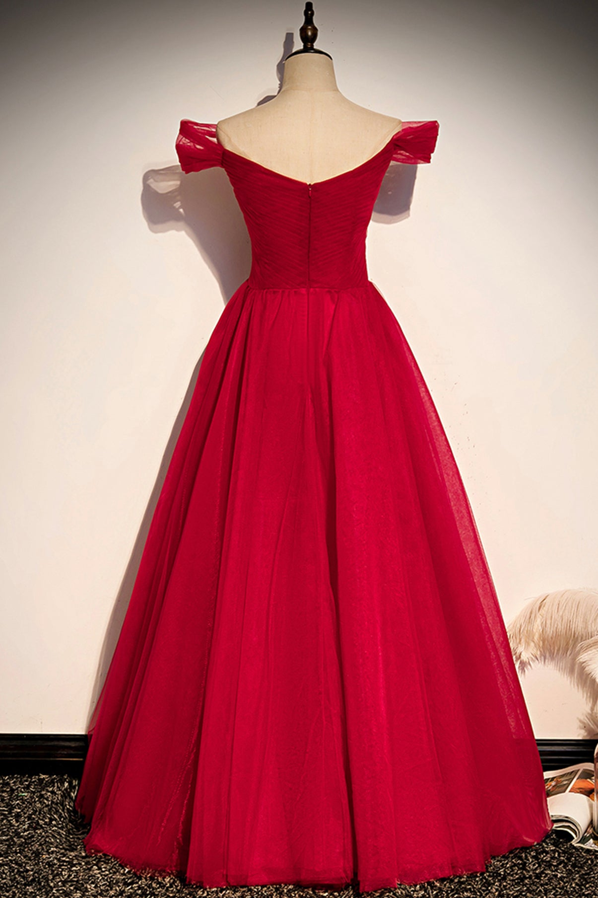 RED TULLE LONG A LINE PROM DRESS RED EVENING DRESS    cg19455