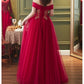Red Plus Size Tulle Off Shoulder Long Evening Dress, Red A-Line Prom Dress Formal Dress    cg19469