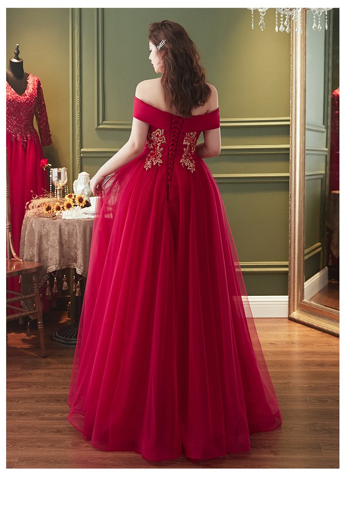 Red Plus Size Tulle Off Shoulder Long Evening Dress, Red A-Line Prom Dress Formal Dress    cg19469