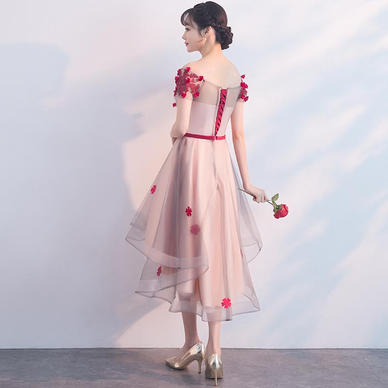 Lovely Flowers High Low Off Shoulder Prom Dress    cg19471