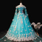 Mint Blue Tulle Embroidery Silk Flowers Quinceanera Dress, Blue Long Ball Gown Formal prom Dress    cg19476