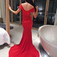 Sheath/Column Spandex Ruched Off-the-Shoulder Sleeveless Court Train Dresses Prom Dress    cg19524