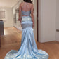 Sheath/Column Satin Beading Halter Sleeveless Sweep/Brush Train Two Piece Prom Dresses    cg19533