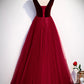 BURGUNDY TULLE LONG A LINE PROM DRESS FORMAL DRESS    cg19563