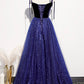BLUE VELVET TULLE LONG PROM DRESS A LINE EVENING DRESS    cg19564
