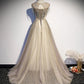 ELEGANT CHAMPAGNE ROUND NECK SEQUIN LONG PROM DRESS TULLE FORMAL DRESS    cg19596
