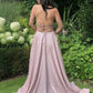 Pink A line long backless prom dress evening dress    cg19608