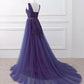 Lovely Purple Handmade Tulle V-Neckline Long Party Dress Long Prom Dress    cg19619