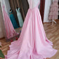 PINK SATIN LONG A LINE PROM DRESS PINK EVENING DRESS    cg19624
