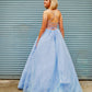 Cute Sparkly Ball Gown V Neck Straps Light Blue Prom Dresses  cg19685