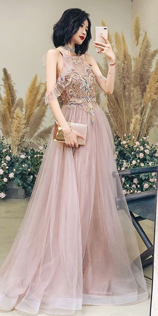 halter beaded champagne long formal dress party dress prom dress 2021    cg19738