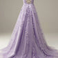 Purple lace long A line prom dress evening dress    cg19772