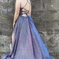 Blue satin long A line prom dress blue evening dress    cg19819