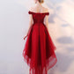 Dark Red High Low Tulle Homecoming Dress With Lace    cg19835