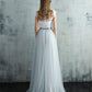Light Grey Tulle Long Cap Sleeves Wedding Party Dress, Grey A-Line Formal Dress Prom Dress Evening Dress    cg19837