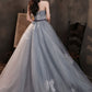 GRAY TULLE LACE LONG PROM DRESS GRAY TULLE FORMAL DRESS    cg19838