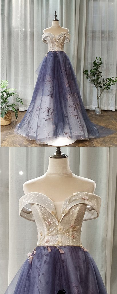 Purple Lace Sweetheart Long Formal Dress, Off Shoulder Evening Dress Prom Dress    cg19917