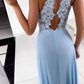 BLUE ROUND NECK CHIFFON LACE LONG PROM DRESS LACE FORMAL DRESS    cg19931