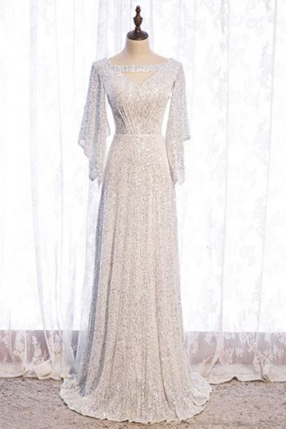 Silver Sequined Prom Dress     cg19990