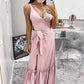 Pink v neck long A line prom dress pink evening dress    cg19995