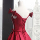 Beautiful Wine Red Satin Long Party Gown, Off Shoulder Prom Dress With Bow    cg20006
