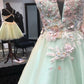 Mint Green Short Homecoming Dress with Flowers, Mini Tulle Graduation Dress with Pearls    cg20030