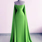 Long Prom Dresses Cape Back Satin Strapless Mermaid Evening Dresses    cg20041
