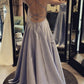 Simple satin long A line prom dress evening dress    cg20054