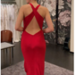 Halter Neckline Red V Neck Mermiad Prom Dress    cg20091