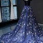 Elegant Off the Shoulder Navy Blue Prom Dress    cg20132