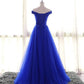 Royal Blue Sweetheart Tulle Long Evening Dresses, Royal Blue Off Shoulder Prom Dresses    cg20179
