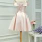 Light Pink Satin Knee Length Off Shoulder Party Dress, Short Pink Homecoming Dress    cg20184