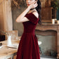 Wine Red Velvet Off Shoulder Long Evening Dress, Dark Red Party Dress Formal Dress Prom Dress    cg20185