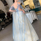 Charming Lace Light Blue V-Neckline Long Prom Dress, A-Line Formal Dress Evening Dress   cg20334
