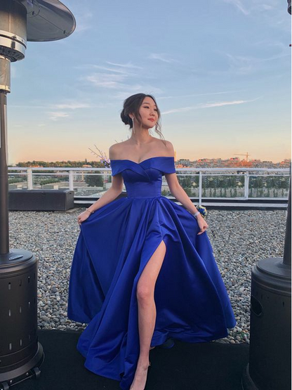 Off the shoulder royal blue prom dress    cg20344